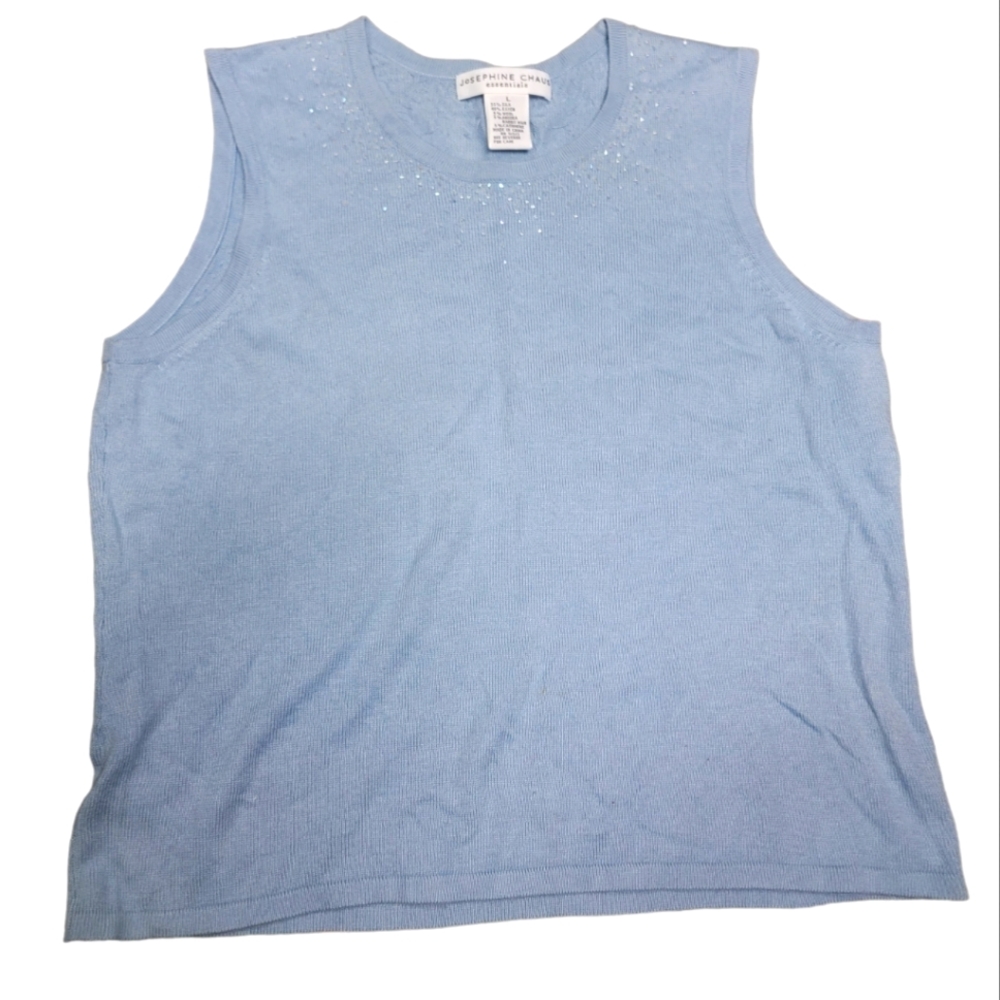 Josephine Chaus Essentials Sky Blue Luxury Sleeveless Beaded Sweater Size Large
